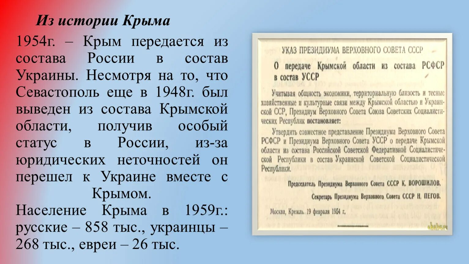 Передача крыма рсфср в усср. Присоединение крыма презентация. из истории крыма.