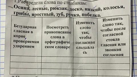 Распределить слова по столбикам 3 класс