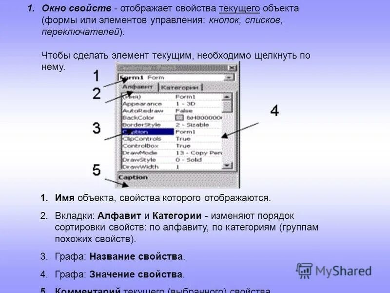 C свойства формы. Окно свойств. Элементы окна кнопки управления. Окно редактирования объекта. Окно свойств объекта.