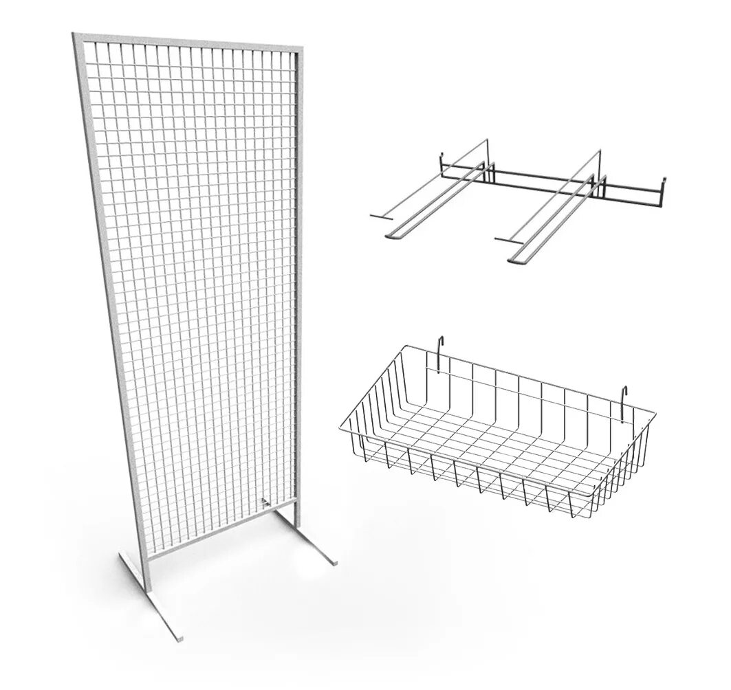 Металлическая сетчатая полка. Стенд навесной проволочный (стойка 7л-2). Сетчатые торговые стойки. Стойки для сетки.