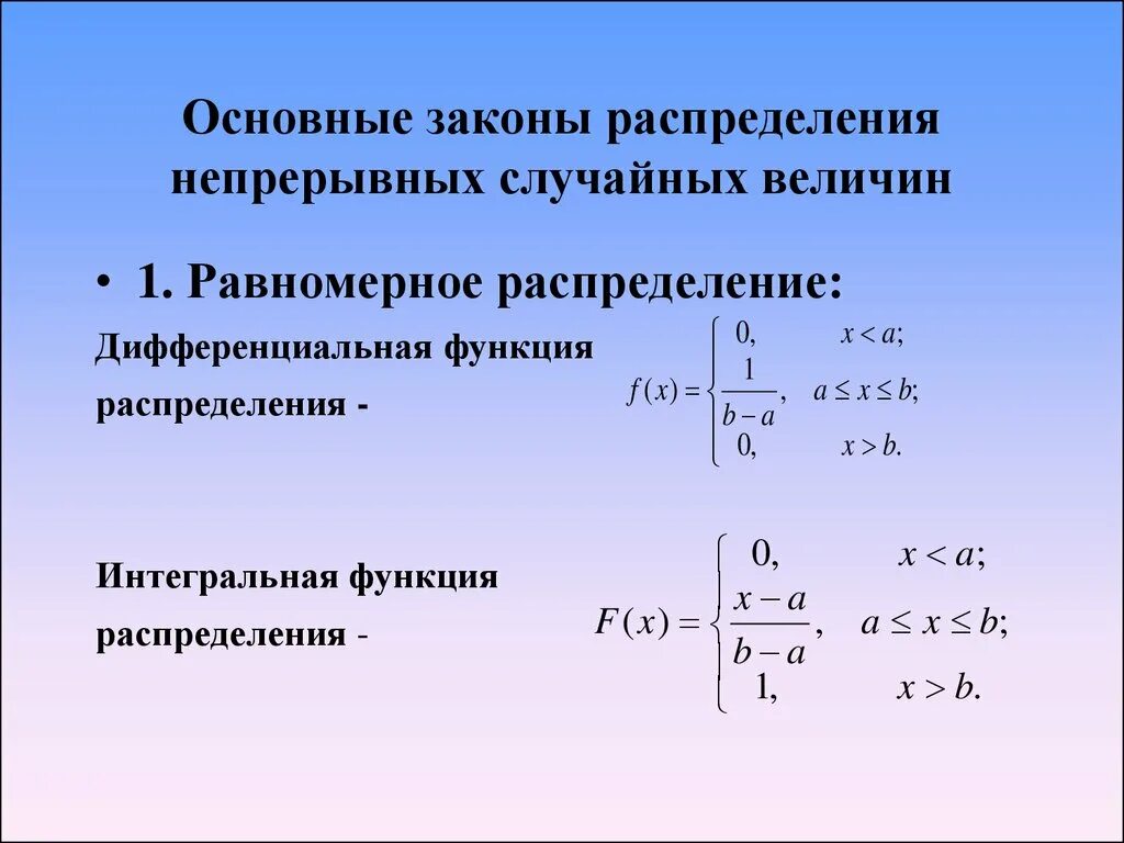 Равномерным по сравнению. Основные законы распределения непрерывных случайных величин. Распределение непрерывной случайной величины. Закон распределения непрерывной случайной величины. Основные определения случайной величины теория вероятности.