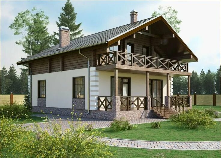 Проект дома с комбинированными фасадами и верандой 10-260 (57-34) ⚡ строительств