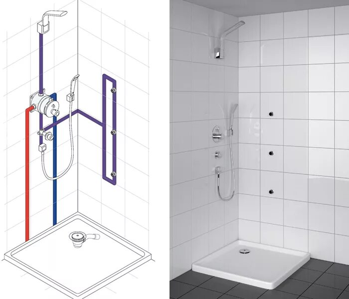 Встраиваемый смеситель для душа скрытого монтажа монтаж. Встраиваемый смеситель для душа скрытого монтажа схема монтажа. Смеситель для верхнего душа схема монтажа. Смеситель скрытого монтажа для душа высота установки. Холодная вода слева