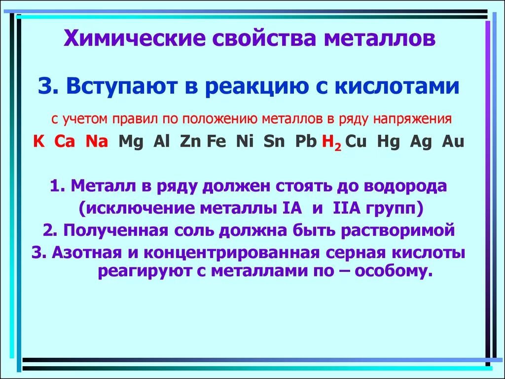 Реакции с участием металлов