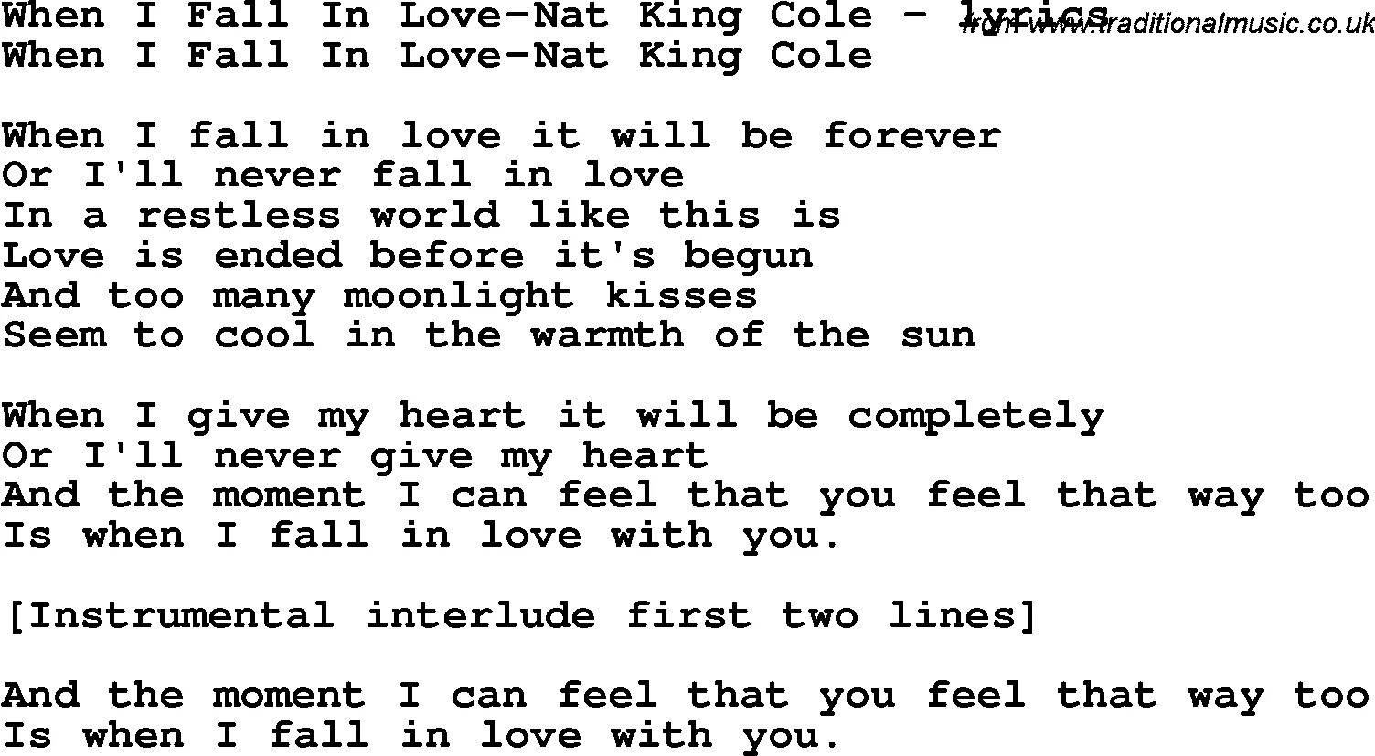 Нат лов. Love Nat King Cole текст. Falling текст. Nat King Cole Lyrics. In Love текст.