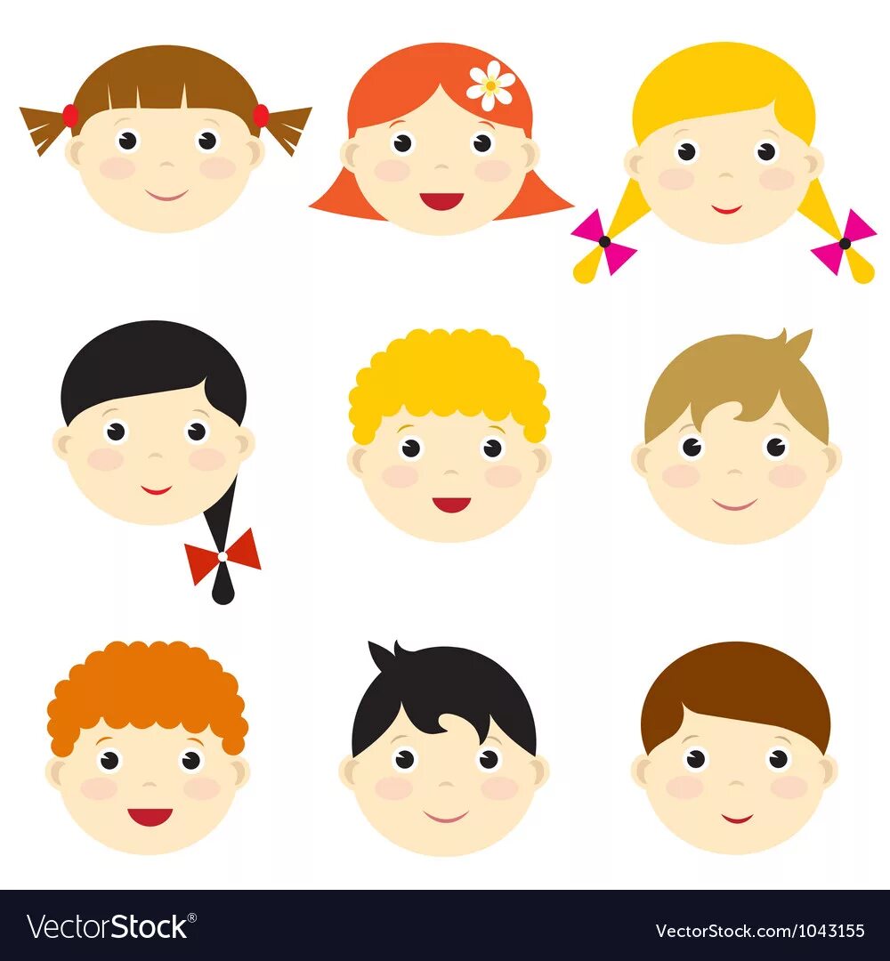 мордочки детей. векторные лица детей. лицо девочки и мальчика. детские мордашки. детские рожицы.