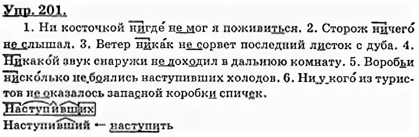 Русский язык стр 99 упр 5. Упр 201. Ни косточкой нигде не мог я поживиться. Ри косточкой нишде не Иог я плживттся. Ни косточкой нигде не мог я поживиться сторож ничего.