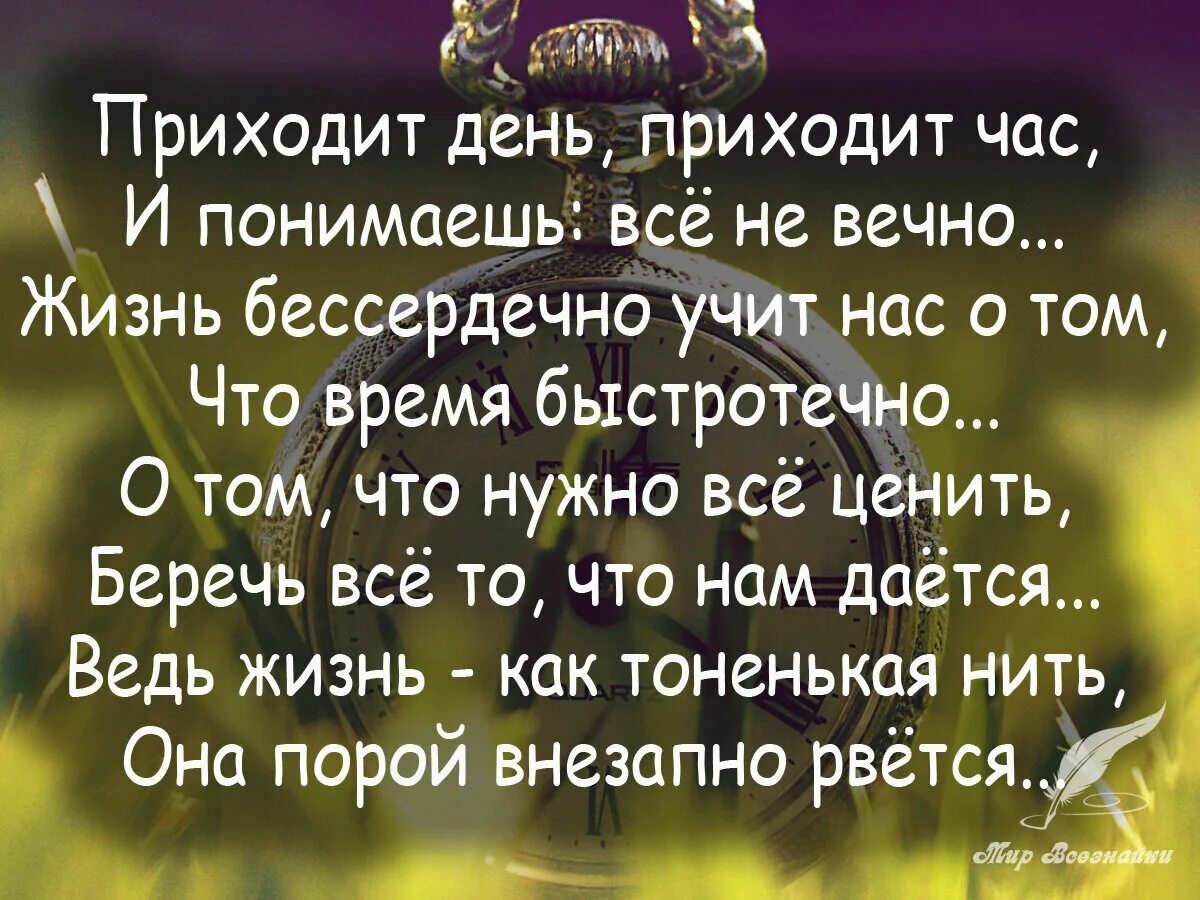 Как продлить быстротечную жизнь. Приходит день приходит час и понимаешь все не вечно жизнь бессердечно. Фразы о быстротечности жизни. О быстротечности времени высказывания. Афоризмы о быстротечности жизни.