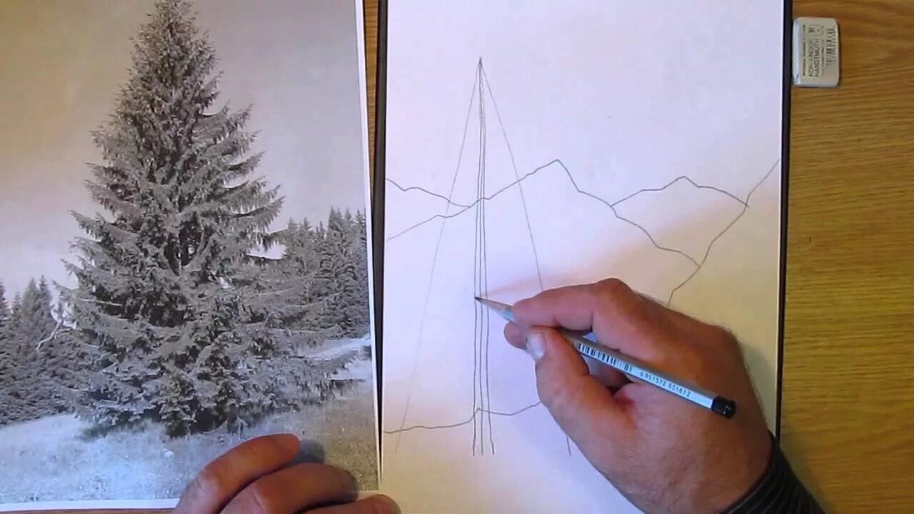 Как нарисовать елку зимой