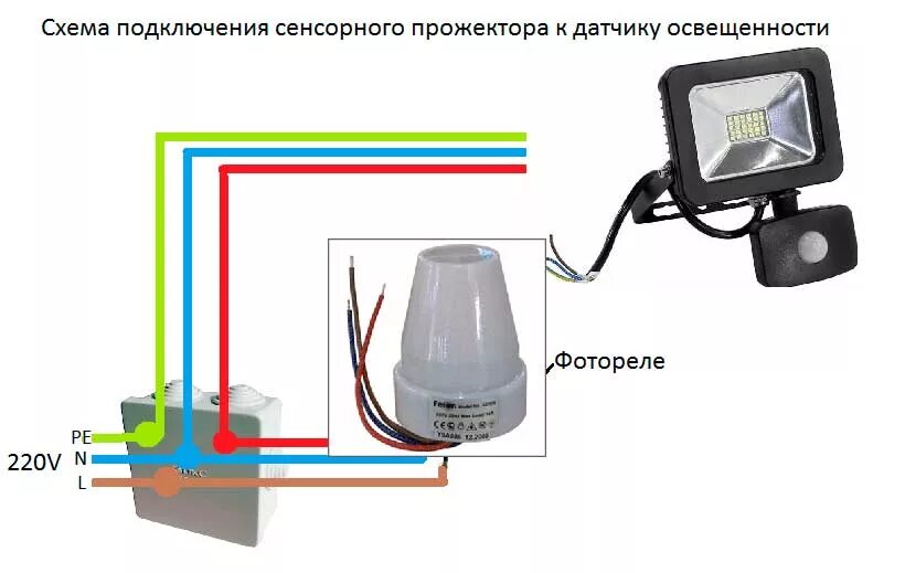 Как подключить датчик движения к прожектору светодиодному (LED): схема подключен