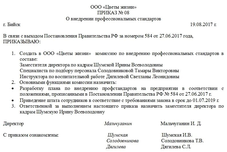 Приказ требование распоряжение. Приказ по внедрению профстандартов образец. Образец приказа о внедрении профстандарта. Приказ на Введение профстандартов образец. Приказ о внедрении стандарта на предприятии образец.