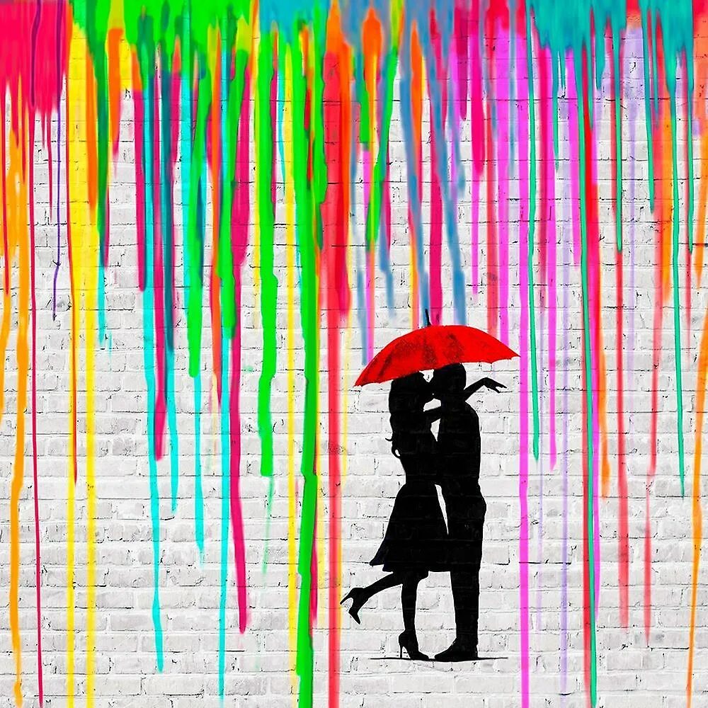 Цветные зонтики картина. Картина с зонтами разноцветными. Девушка под зонтом рисунок.
