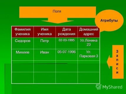 Поле запись индекс