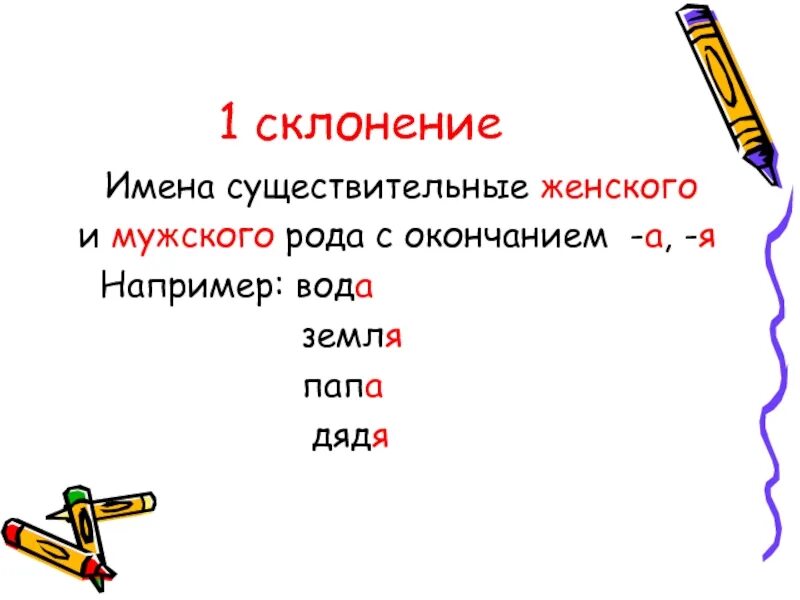 У имен существительных 1 склонения в форме. 1 Склонение. Первое склонение. Существительные женского рода с окончанием я. Слова 1 склонения.