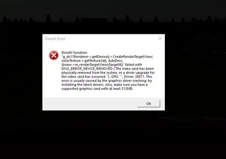 Directx function dxgi error device hung