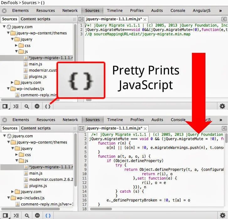 F12 инструмент разработчика. JAVASCRIPT Print. Devtools. Использование pretty Print в JAVASCRIPT. Source elements