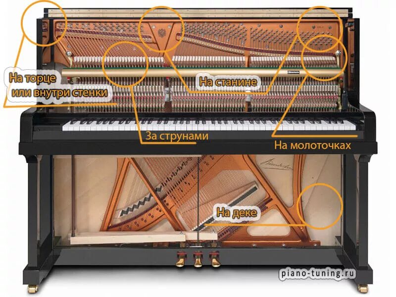 Дека пианино. Пианино внутри. Внутренности пианино. Струны пианино.