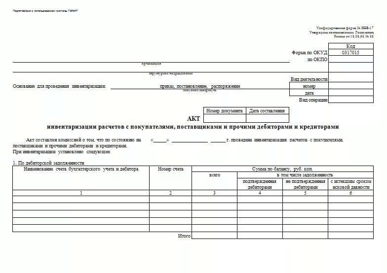 Акт инвентаризации форма инв-17. Форма инв-17 акт инвентаризации расчетов с покупателями поставщиками. Акт инвентаризации форма инв-17 образец. Акт по инвентаризации дебиторской задолженности образец. Инвентаризация списание задолженности