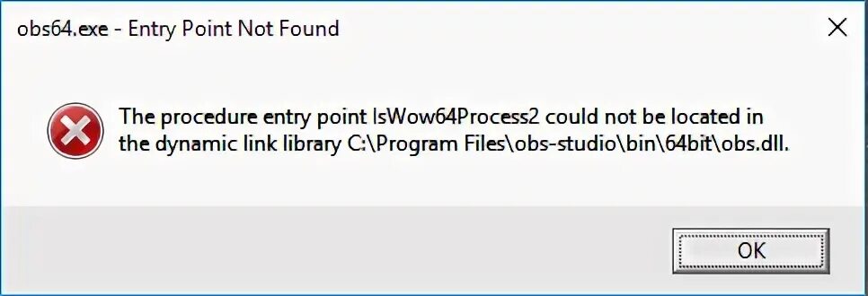 Obs iswow64process2 не найдена