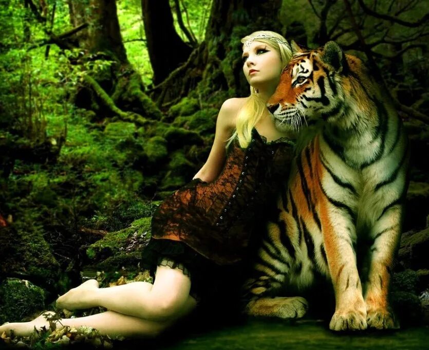 Woman with animals. Тигр и девушка. Девушка тигрица. Красивая девушка с тигром. Девушка с тигром фэнтези.