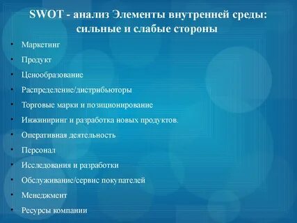 Внешняя среда слабые стороны
