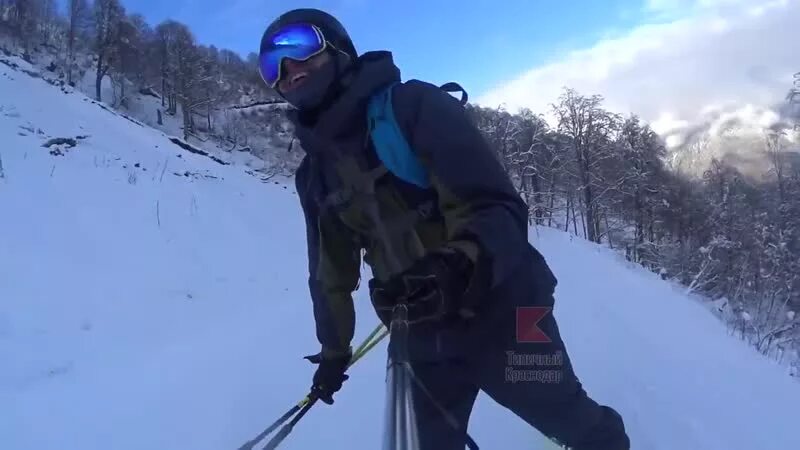 Регистратор на голове лыжника. Лыжник сбил сноубордиста.