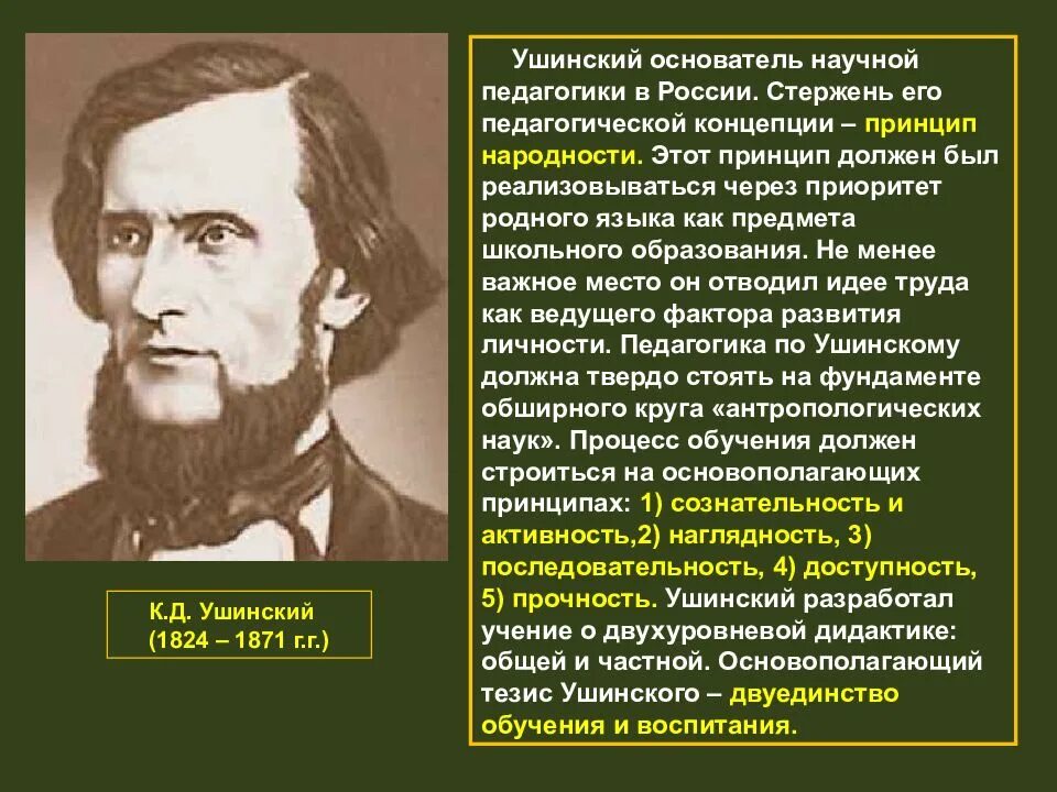 Стал первым представителем россии. Ушинский основатель научной педагогики. К.Д Ушинский основоположник научной. Ушинский к д педагогика. К. Д. Ушинский (1824-1871).