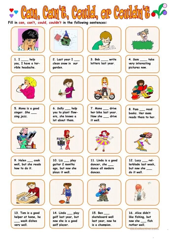 Fill in the following sentences. Can can't упражнения. Модальный глагол can Worksheets. Can английский Worksheets. Can could Worksheets.