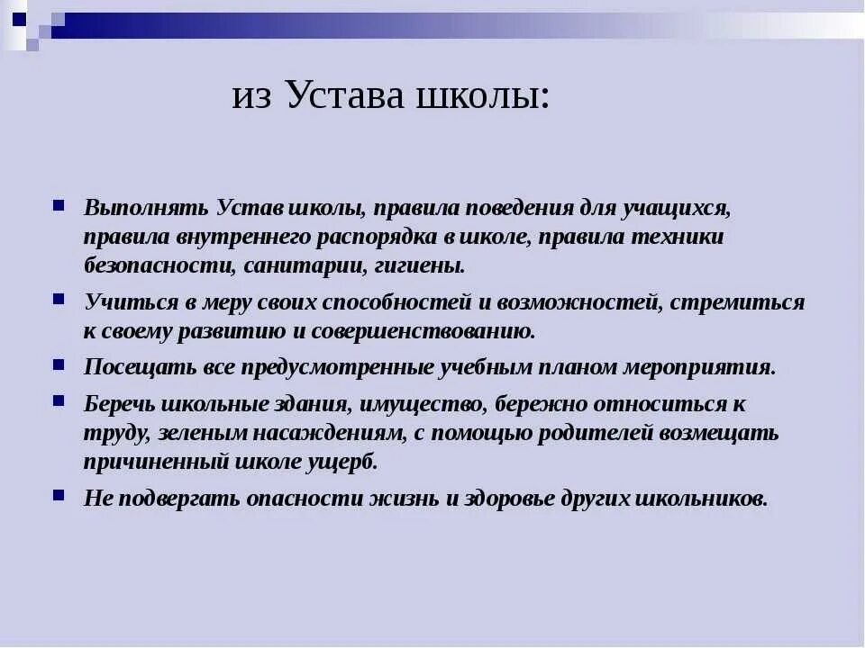 Устав ученика. Нарушение устава школы учеником. Устав школы для учеников.