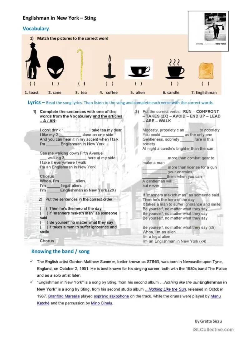 Стинг инглиш. Стинг Englishman in New York. Englishman in New York текст. Sting Englishman in New York текст. Sting Englishman in New York Worksheet.