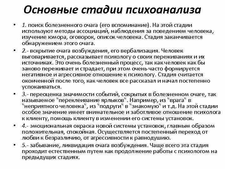 Стадии психоанализа. Этапы психоанализа. Основные стадии психоанализа. 3. Стадии психоаналитического процесса:.