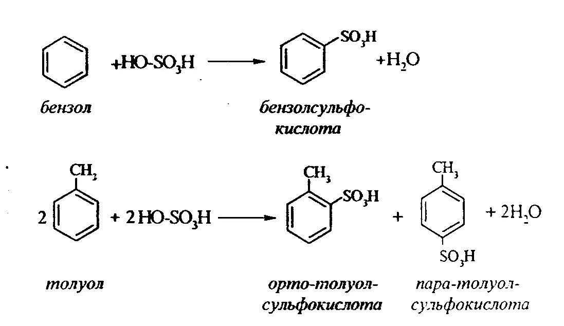 Реакция толуола с концентрированной серной кислотой. Сульфирование ксилола. Получение бензолсульфокислоты из бензола. Бензолсульфокислота в фенол. М бензола