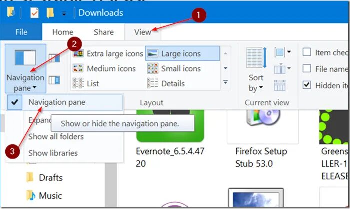 Show or hide. Windows 10 file Explorer share Tab.