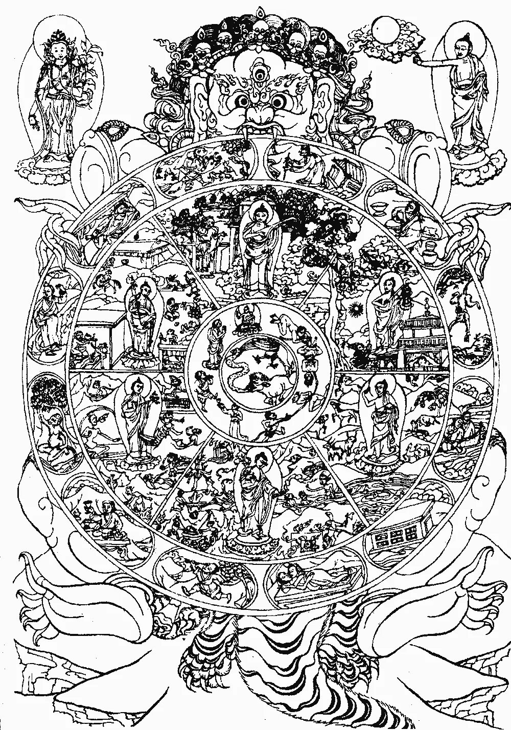 Рам пламя сансары. Колесо сансары. знак сансары. круг сансары. колесо сансары гравюра.