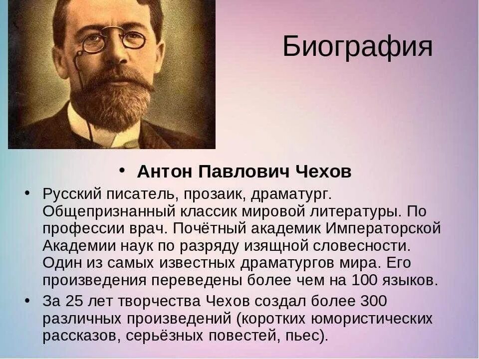 А п чехов в кратком рассказе. Краткая биография Антона Павловича Чехова. Антона Павловича Чехова (1860–1904).