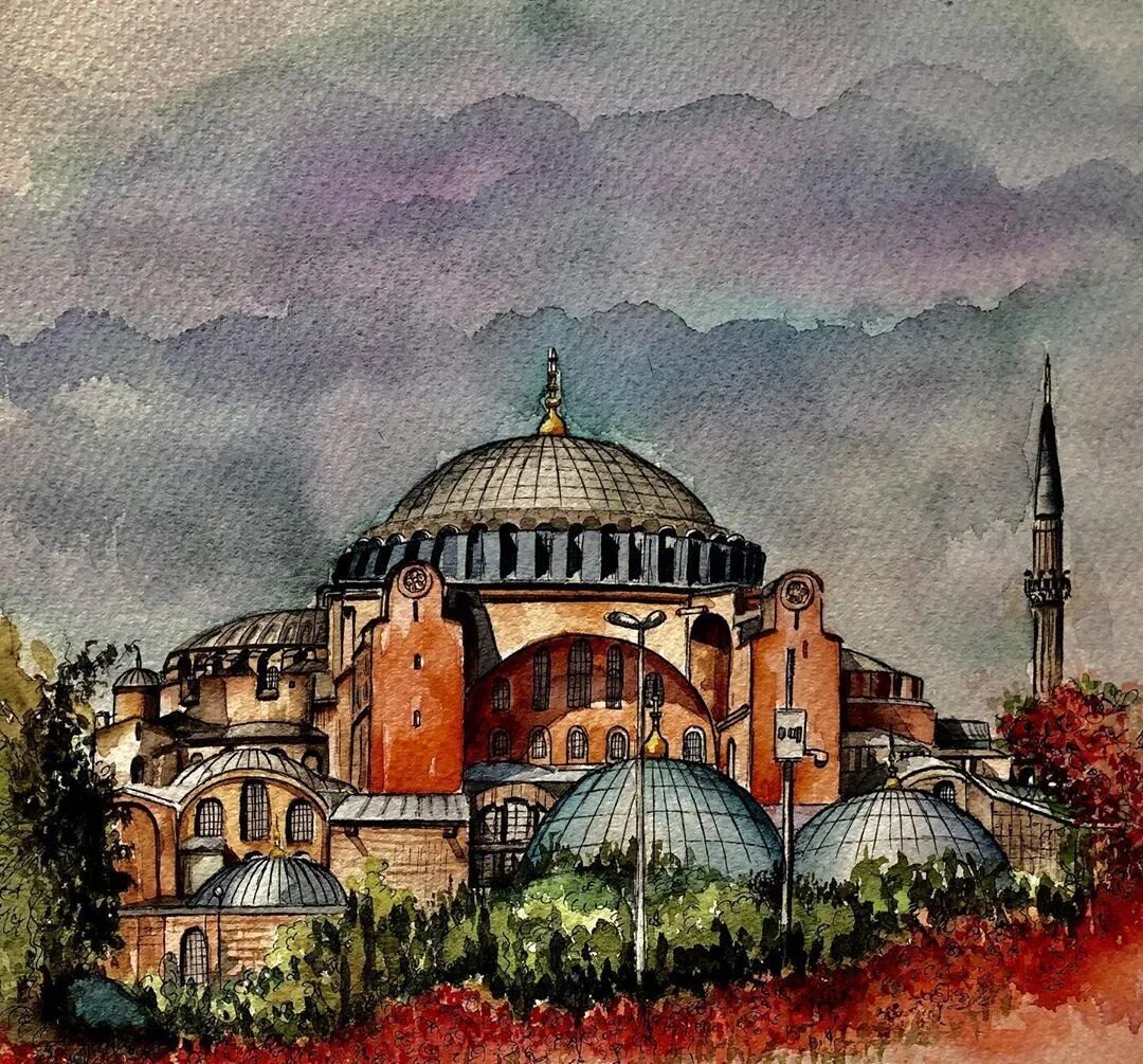Рисунки святой софии. Ayasofya camii константинополь. стамбул айя софия картина. храм святой софии в константинополе зарисовка. собор святой софии в константинополе рисунок.