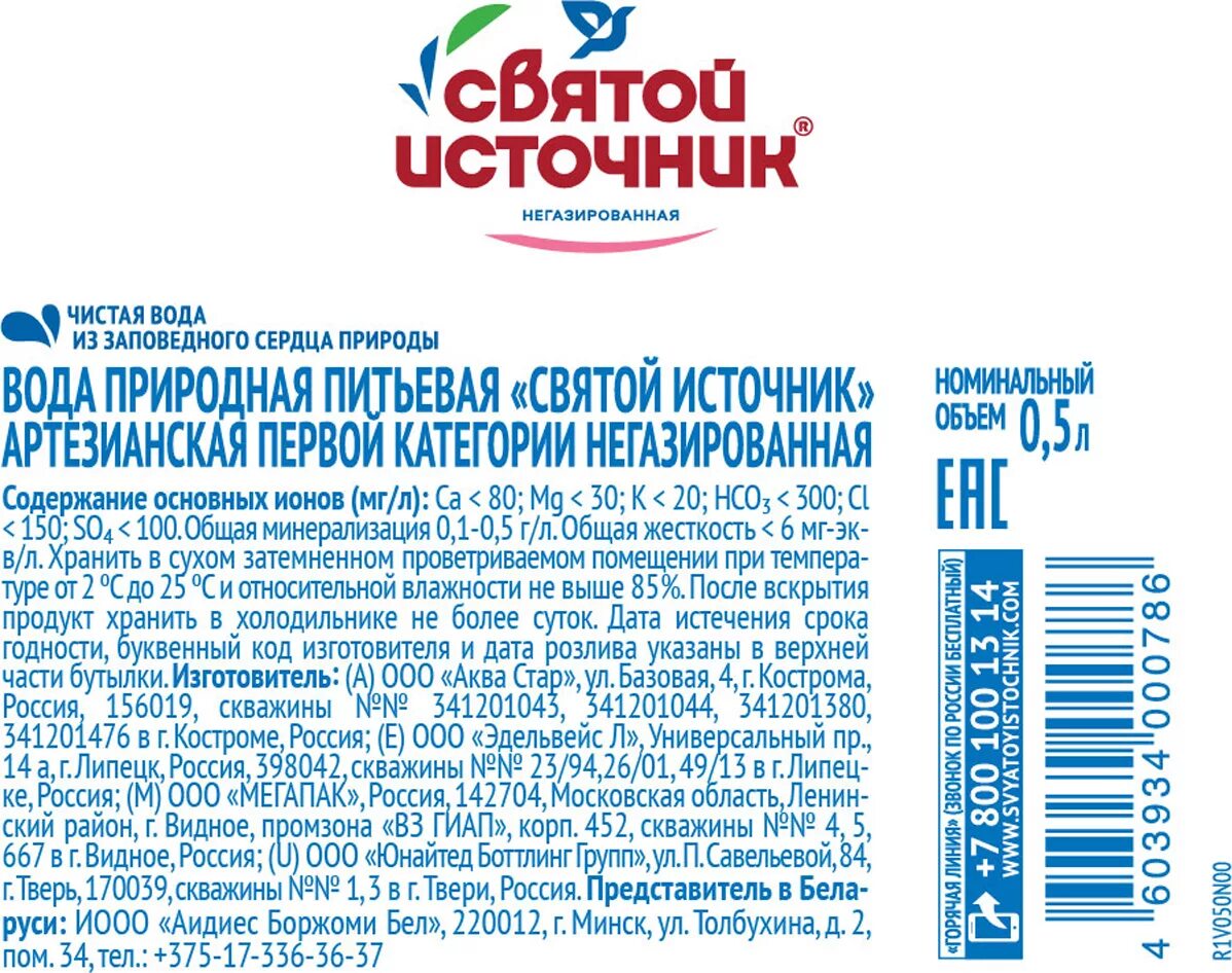 Минеральное святой источник. Вода негазированная Святой источник 5л. Этикетка минеральной воды Святой источник. Святой источник 0.5 негазированная. Срок годности воды Святой источник.