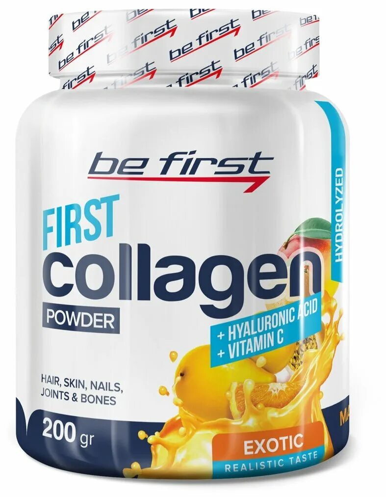 Be first Collagen + Hyaluronic acid + Vitamin c 200 гр (Экзотик). First Collagen + Hyaluronic acid + Vitamin c (200 gr). Be first Collagen + Vit c Экзотик. Be first first Collagen Hyaluronic acid Vitamin c.