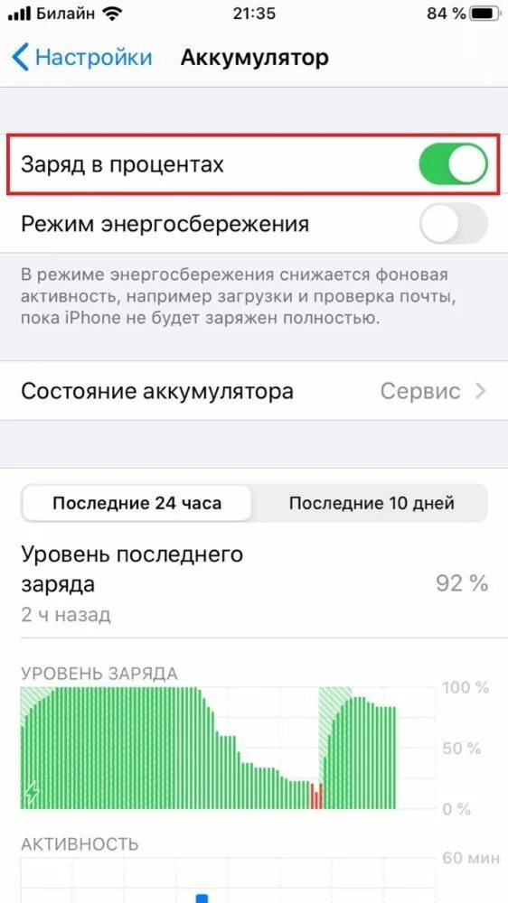Заряд в процентах на айфон