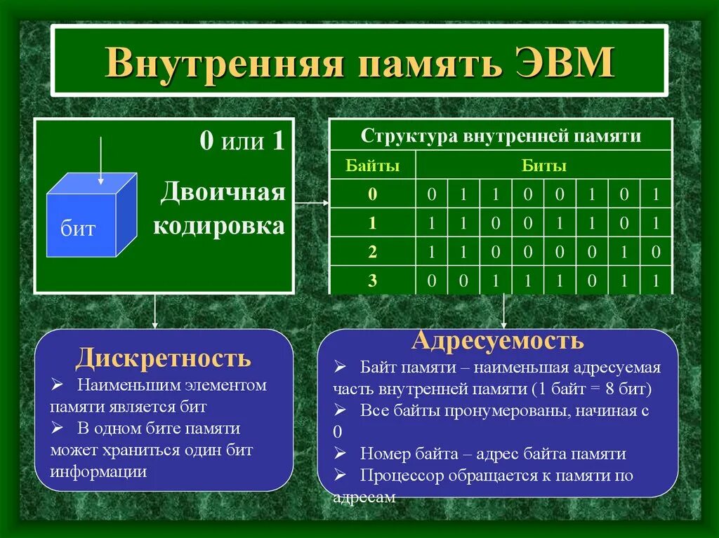 Основные компоненты памяти. Структура внутренней памяти компьютера схема. Состав внутренней памяти компьютера. Свойства структуры внутренней памяти. Внутренняя память ЭВМ.