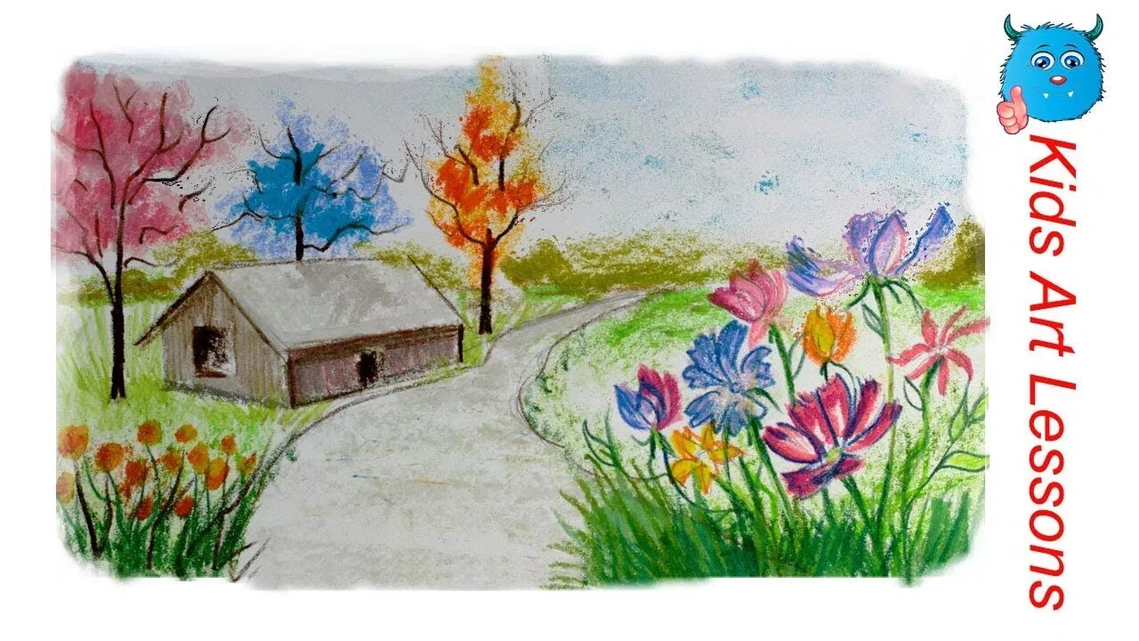 Рисунок весны цветными карандашами. Нарисовать весну.