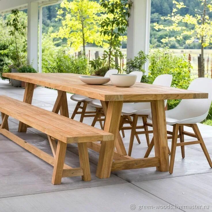 Garden table. Обеденный стол на террасу. Уличный стол. Outdoor table. Деревянная садовая мебель.