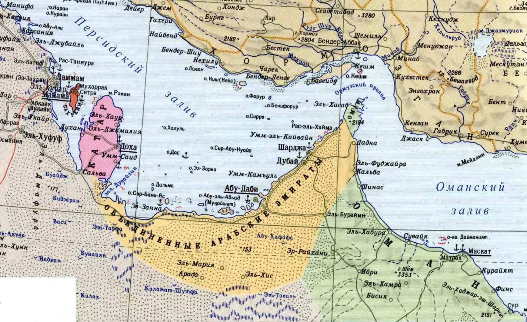 Дубай омывает океан. ОАЭ карта географическая.