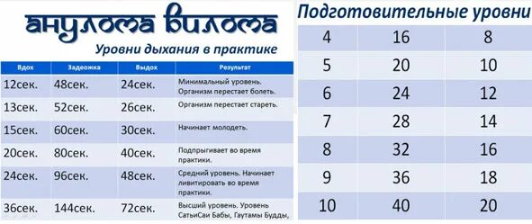 Дыхание 1 уровень. Дыхательная таблица Вилома пранаяма. Анулома-Вилома дыхательная практика. Таблица дыхания Анулома-Вилома. Таблица дыхательные практики.