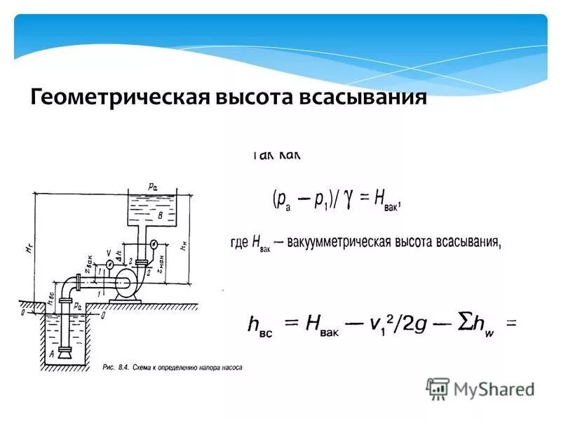 Высота всасывания воды. Геометрическая и вакуумметрическая высота всасывания насоса.. Геометрическая высота нагнетания насоса. Предельная высота всасывания центробежного насоса.