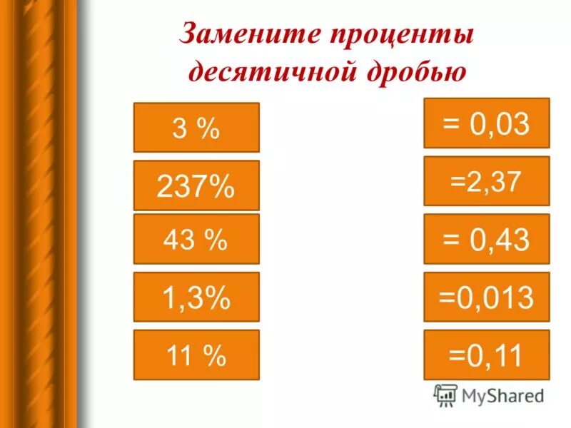 Замени проценты. Замени проценты