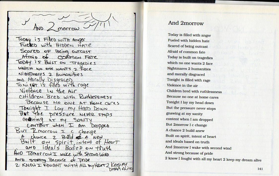 The poem tomorrow. Tupac Shakur. The Rose that grew from Concrete. Рукописи стихов и песен.