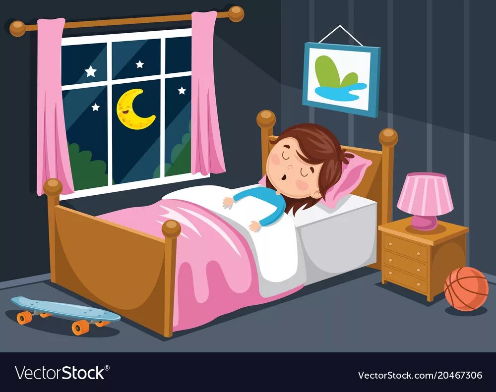 She is sleeping. Go to Bed для детей. Ребенок в кроватке. Ребенок спит в комнате рисунок. Картина для детей Sleep in the Bedroom.