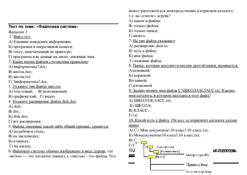 Тест класс ответы. Тест 10 файлы и файловые системы. Тест по теме файловая система с ответами.