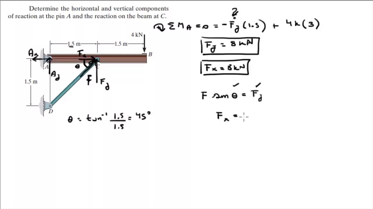 What is determine. Horizontal beam. determine the tension in cables and the x, y, z components of reaction at the ball-and-socket joint. determine the vertical component of reaction pin support joint fixed. components of the beam.